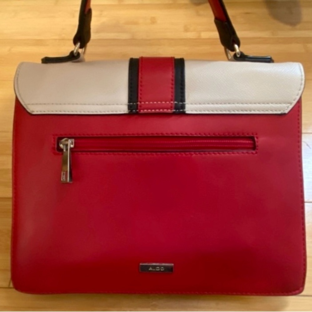 ALDO Colorblock Top Handle Bag Red Black Cream Gold Turn-Lock Bag - Picture 3 of 6